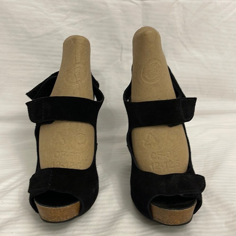 Pedro Garcia Black Suede Mid-Heel Sandals Size 37.5 Usa 7.5 - Image 4